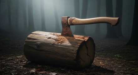 axe piercing wood