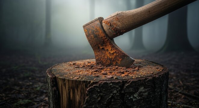 axe piercing wood