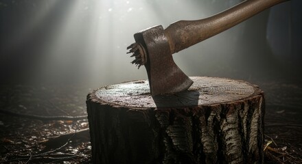 axe piercing wood