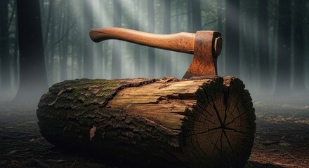 axe piercing wood