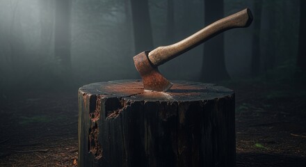 axe piercing wood
