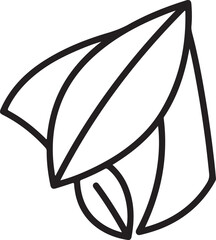 Minimalist line art illustration featuring multiple overlapping abstract layered petals or leaves forming stylized representation of floral bud or plant growth.