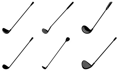Versatile set of golf clubs for your design projects, ideal for sports marketing, event promotions and golf course advertising, originally scalable vector
