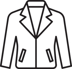 Professional business suit jacket vector outline icon representing formal clothing attire with lapel and pockets suitable for office environment