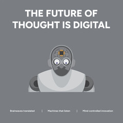 The future of thought is digital with a robot and a microchip brain