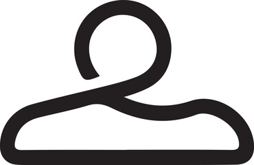 Simple black outline vector icon depicting single garment hanger essential accessory for organizing clothing items and maintaining tidy wardrobe