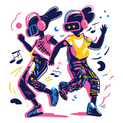 VR Gaming Dancers with Headsets and Headphones Vector Art