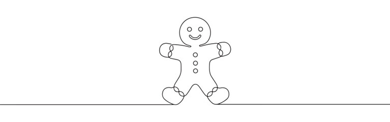 A continuous one-line drawing of a gingerbread man, symbolizing holiday treats and Christmas