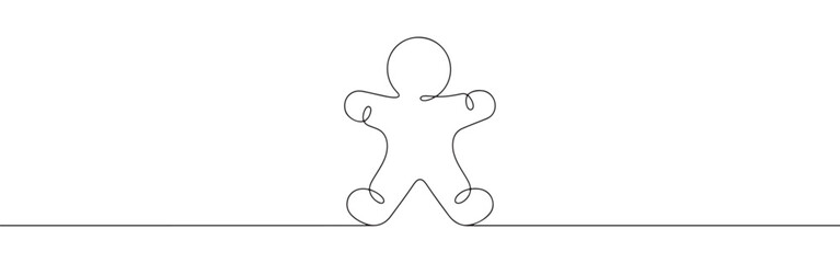 A continuous one-line drawing of a gingerbread man, symbolizing holiday treats and Christmas