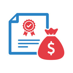 Vector illustration of certificate with a money bag icon