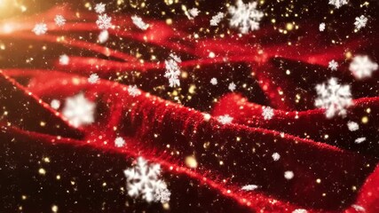 Loopable animated red background with falling snowflakes and golden sparkles. Festive winter digital animation sequence showing dynamic holiday motion. video footage video footage