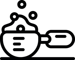 Measuring cup filled with bubbling detergent is ready for laundry and dishwashing