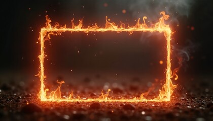 Glowing fire frame made of sparks with a burning effect on a dark background for dramatic designs