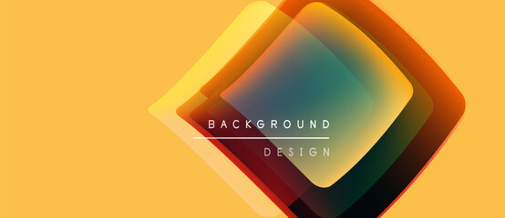 Abstract geometric design. Overlapping diamond shapes create vibrant color gradients on yellow backdrop. Text reads background design.