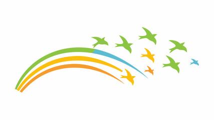 Fototapeta premium Soaring birds take flight from a vibrant rainbow, embodying freedom, joy, and new beginnings in a colorful, uplifting design for growth and optimism
