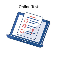Vector illustration of online test on laptop, digital exam, survey, questionnaire, checklist