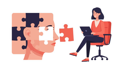 Obraz premium Psychology Solving the Puzzle of Mental Health with a Woman and Jigsaw