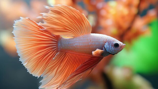 Vibrant betta fish swimming gracefully in a colorful aquarium setting