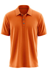 Orange polo shirt with short sleeves, collar, and three dark buttons