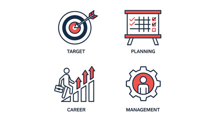 Vector illustration of business strategy icons target, planning, career growth, and management