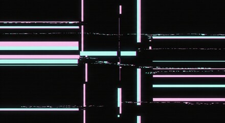 Pastel Cyan and Magenta Glitch Lines on Black Background