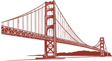 Detailed red Gate Bridge landmark, isolated San Francisco vector illustration.