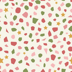 Christmas terrazzo with golden star seamless pattern