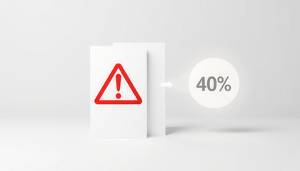 Warning sign with alert symbol and 40% indicator on white background  