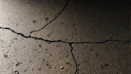 Obraz premium Close-up of cracked concrete. Dark gray, rough texture. Deep fissures