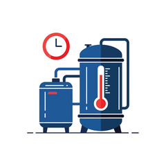Vector illustration of industrial water heater with thermometer and clock icon