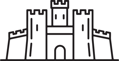 Stronghold medieval castle with battlements and central tower structure simple outline vector illustration