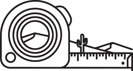 Tape measure icon illustrating desert landscape with cactus and mountains used as measuring tool for construction or craft projects