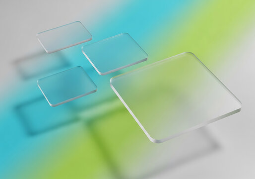 Frosted glass morphism 3d render with gradient background