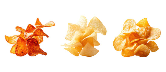 Three potato chips stacked isolated on transparent background