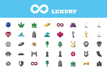 Elevate your brand with this diverse collection of luxe logo design elements, perfect for creating a sophisticated and memorable visual identity now