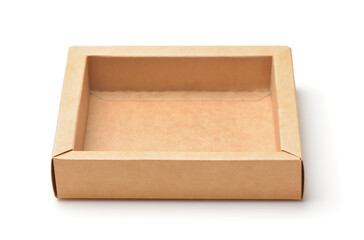 Open brown square paper packaging tray