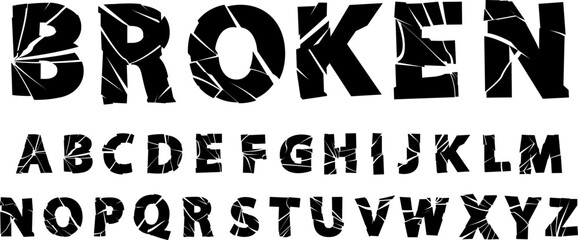 Cracked black letters of the English alphabet, broken typography font. © sabelskaya