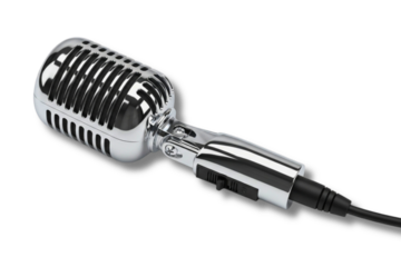 vintage chrome microphone with cable.