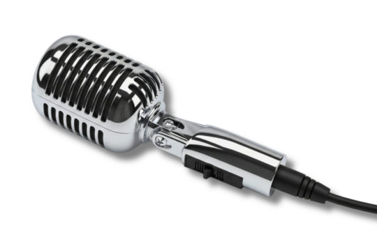 vintage chrome microphone with cable.
