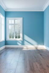 Empty contemporary interior white room with a window and parquet wood floor
