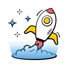 Futuristic rocket symbolizing space exploration, trendy hand drawn icon