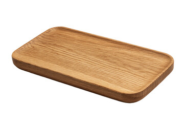 Simple wooden tray with rounded corners against a dark background