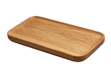 Simple wooden tray with rounded corners against a dark background