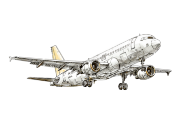 Sketch Style Airplane Drawing Isolated on Transparent Background