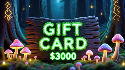 - Gift card sign in magical forest style neon green