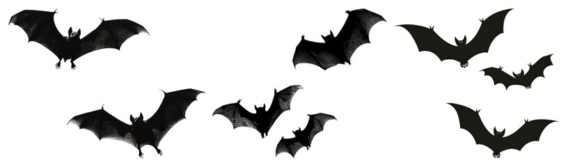 PNG Flying bats silhouette spooky, element set on transparent background