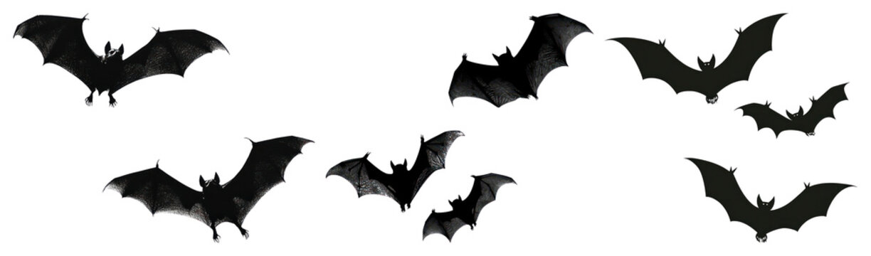 PNG Flying bats silhouette spooky, element set on transparent background