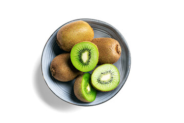 Kiwi fruits in blue bowl