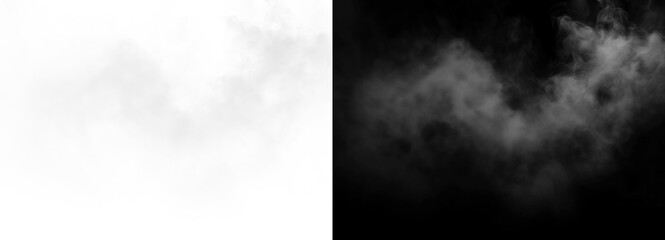 Fog effect on white and black background, a dramatic contrast of light and dark isolated on transparent background