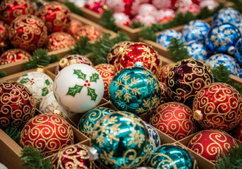 Boules de Noël Variées – Rouge & Bleu